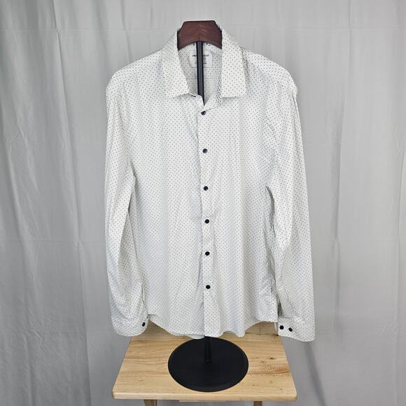 Paperdenim & Cloth Mens XL Slim Fit Stretch Button Shirt White Dot Print - Picture 1 of 3